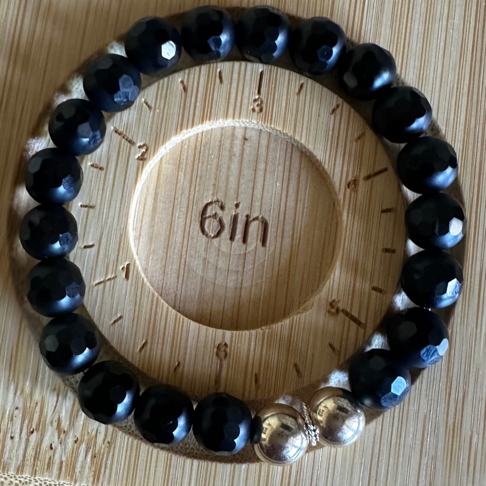 8mm Matte & Faceted Onyx Stretch Bracelet w/ 14k Gold Filled Spacers - Picture 7 of 7